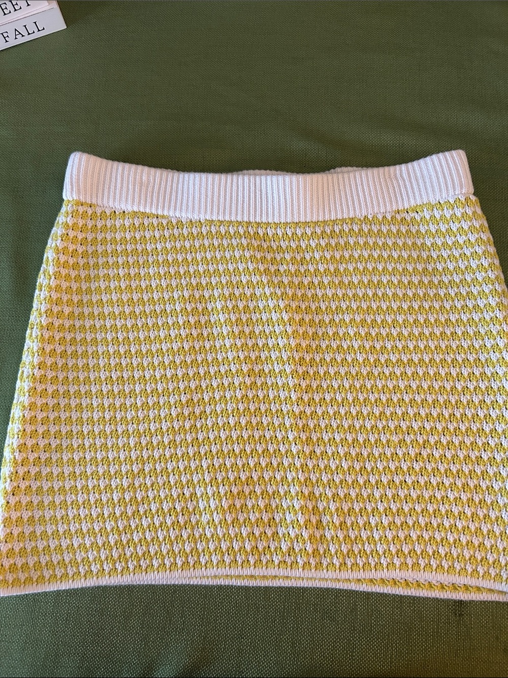 Yellow and White Knit Mini Skirt